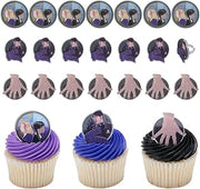 DecoPac Wednesday Outcasts Are In Cupcakes Rings, Nevermore Academy Cupcake Decorations, Food Safe Cupcake Toppers – 24 Pack