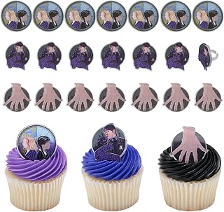 DecoPac Wednesday Outcasts Are In Cupcakes Rings, Nevermore Academy Cupcake Decorations, Food Safe Cupcake Toppers – 24 Pack