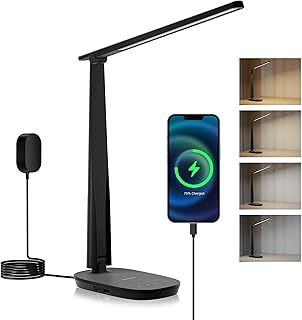 Honeywell HWT-H2 LED Desk Lamp, Eye-Caring Full Spectrum, USB Charging | CRI94 Full Spectrum Eye-Caring Light, Low Blue Light, 4 Color Modes, USB-A & USB-C Charging, Foldable Touch Control