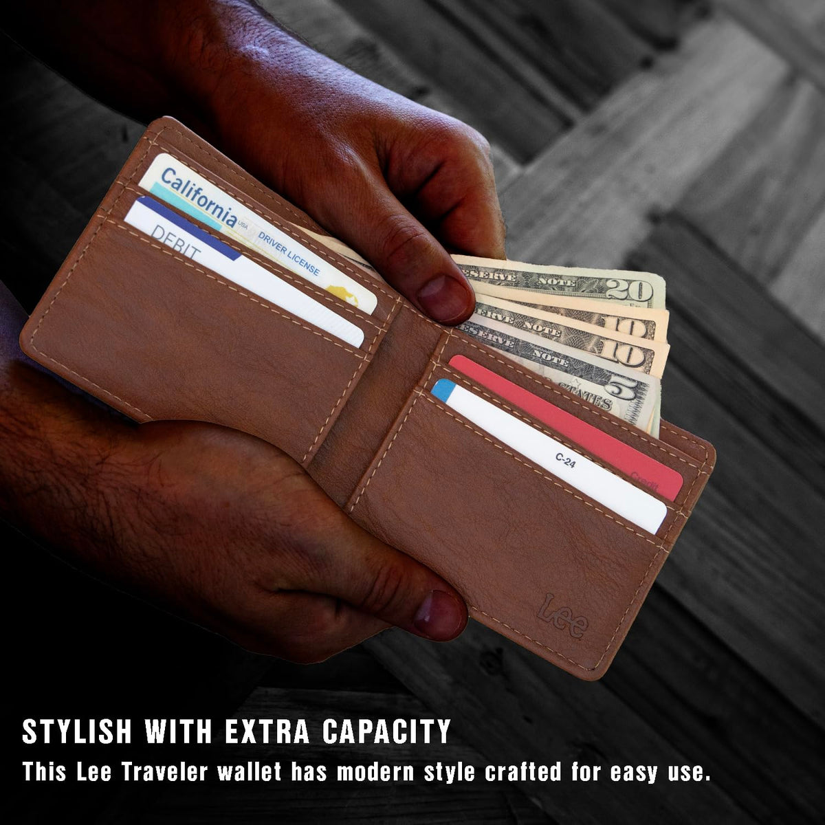 Men’s Bifold Wallet Slim Casual Everyday Minimalist Cash and Card Holder (Brown) by Lee – one size, Synthetic, Brown, Model AQ-LEWA85002-BRN