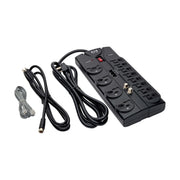 Eaton Flat Plug Surge Protector TV & Phone Ports by TRIPP LITE – 12 Outlets, Plastic, Black, Model TLP1208TELTV