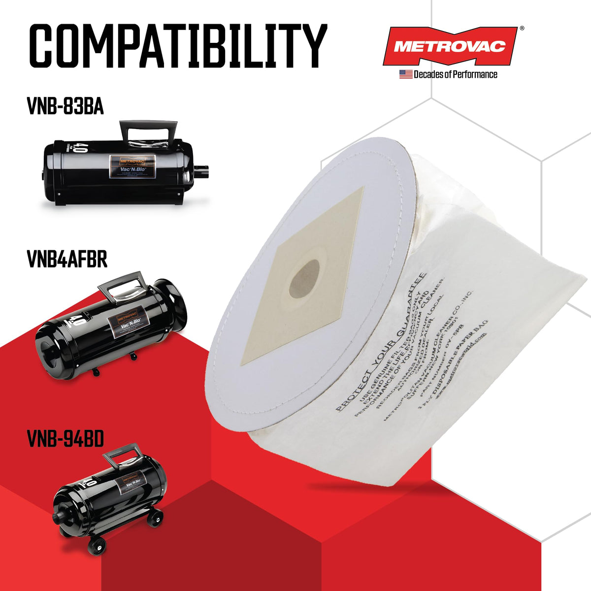 Dust Bags 5 Pack (DV5PB) Bundle with Vac N Blo Vacuum/Blower by METROVAC – Commercial Grade