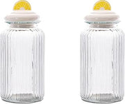 10 Strawberry Street Airtight Glass Canister with Figural Knob Lid, Kitchen Storage Jar, Set of 2 (Lemon Slice)