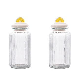 Airtight Glass Canister with Figural Knob Lid by 10 Strawberry Street – Large, 49.0 fluid_ounces, Glass, Lemon Slice, Pack of 2