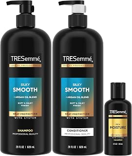TRESemmé Silky Smooth Shampoo & Conditioner + Travel Shampoo | Helps Control Frizz and Flyaways While Leaving Hair Smooth and Silky | Includes Travel Size Shampoo
