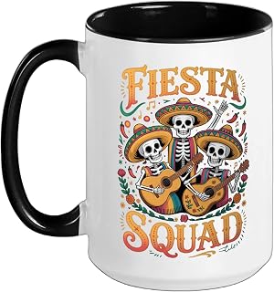 Fiesta Squad Drinking Ceramic Mug, Black/White, 15oz
