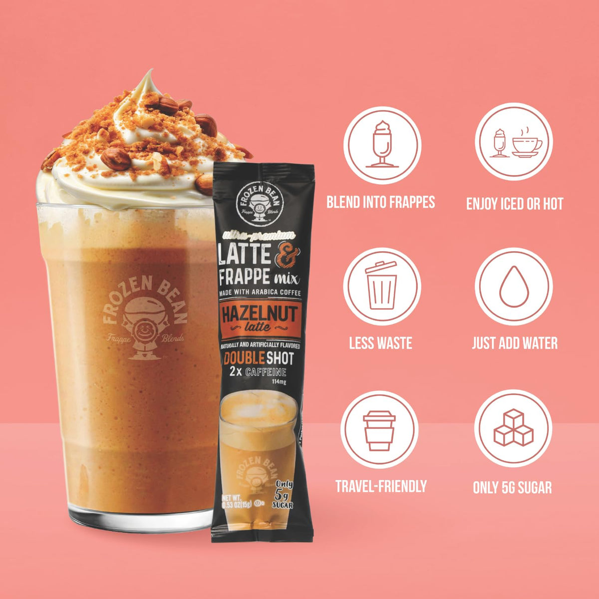 Hazelnut Frappe & Latte Instant Mix (20 Sticks) - The Harmony Matcha Lavender (10 Sticks) by The Frozen Bean – 1 Count (Pack of 30)