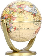 Desktop Globe, Plastic Rotating World Map Globe with Clear Printed Text and Vintage Style, Mini Geography Teaching Tool for Home Learning School Desk Office