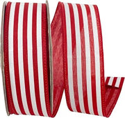 Reliant Ribbon Striped Linen Value Wired Edge, Red/White, 1-1/2 Inch, 10 Yards