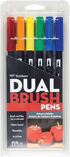 Tombow Dual Brush Pen Art Markers, Primary, 6-Pack