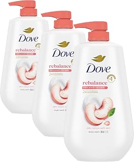 Dove Body Wash Rebalance White Peach & Rice Milk For 24hr Lotion-Soft Skin Moisturizing Skin Cleanser with No Sulfates No Parabens 30.6 oz (Pack of 3)