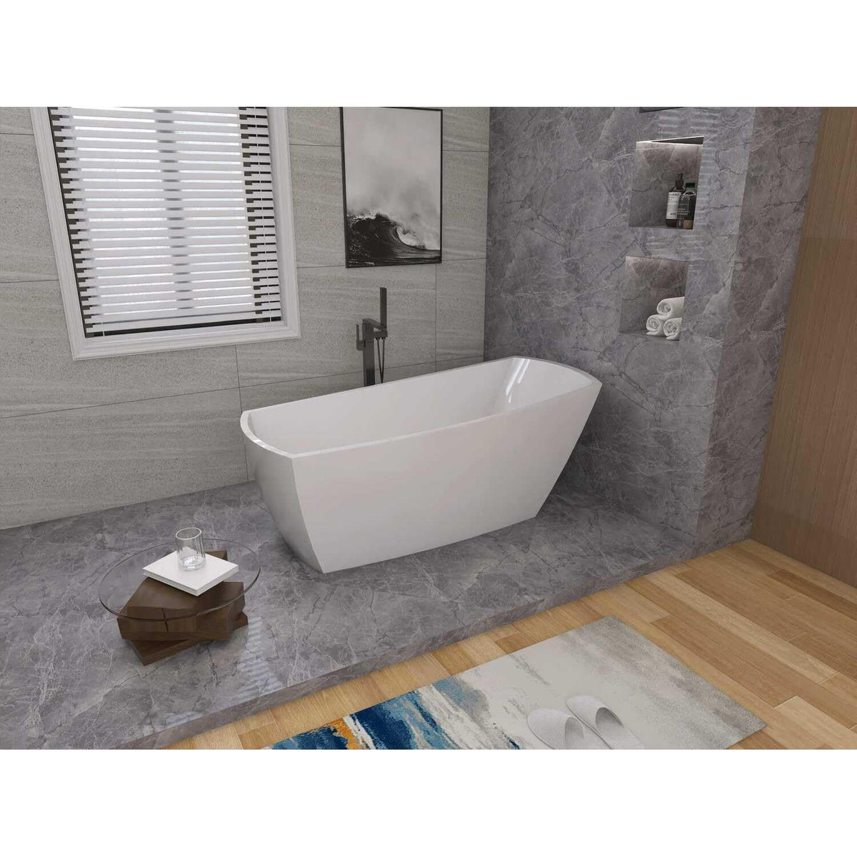 67" Soaking Single Slipper Bathtub - Glossy White/Black by Elegant Kitchen and Bath – Acrylic, White, Model BT21267GW-MBK