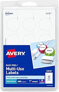Avery Self-Adhesive Removable Labels, 1-Inch Diameter, White, Pack of 600 (5410)