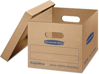 Bankers Box SmoothMove Classic Moving Boxes, Small, 10" x 12" x 15", 85% Recycled, Kraft/Blue, Pack of 15