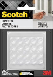 Scotch Clear Adhesive Bumper Pads 20 PCS, Self-Stick Rubber Pads 1/2" Round, Cabinet Door Rubber Bumpers, Designed to Protect Cabinets and Drawers, Sound Dampening, Transparent (SP950-NA)