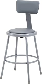 National Public Seating (4 Pack) NPS 24" Heavy Duty Vinyl Padded Steel Stool with Backrest, Grey