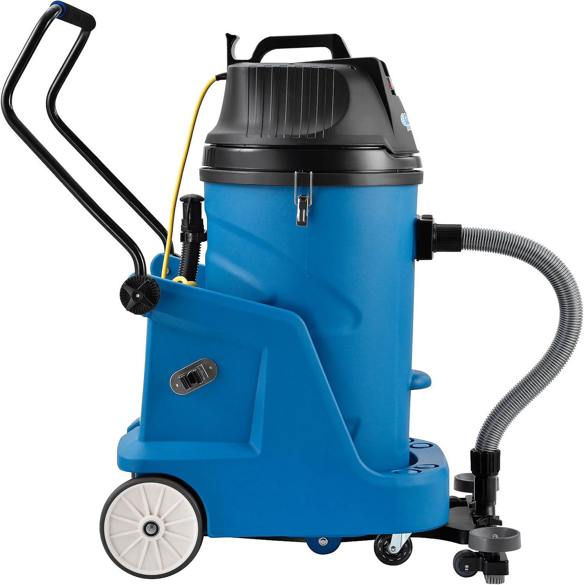 Wet Dry Squeegee Vacuum with On-board Tool Storage by Global Industrial – 23.6"W x 41.3"H, 18.0 gallons, Plastic, Blue, Model 641415