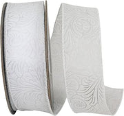 Reliant Ribbon Ribbon - Leaf Scroll Embossed Wired Edge, White, 1-1/2 Inch, 10 Yards
