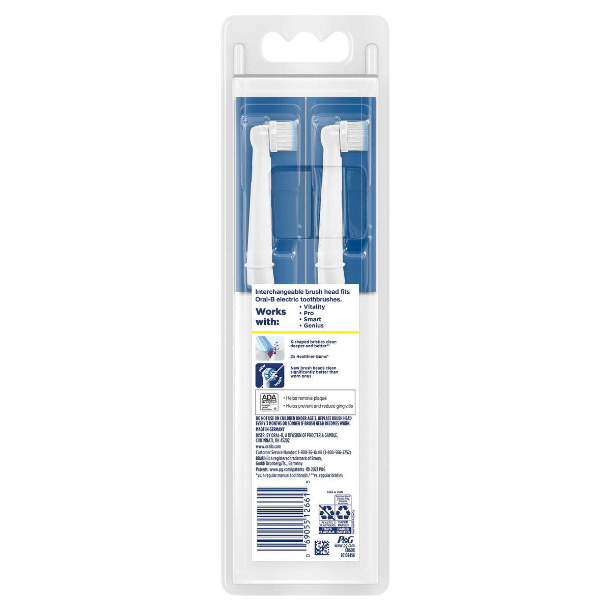 Gum Care Replacement Brush Heads for an Oral-B Electric Toothbrush – 2 Count (Pack of 1), Plastic, White, Model 069055126615