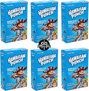 Hawaiian Punch Sugar-Free Berry Blue Powdered Drink Mix 6 Count of 8 packets each for Total 48 Sticks bundle packaged by D'Elite Box