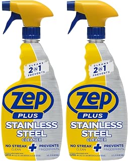 Zep Plus Stainless Steel Cleaner - 32 Fl OZ - R53512-2-in-1 benefits clean while preventing future fingerprints and smudges, (Pack of 2)