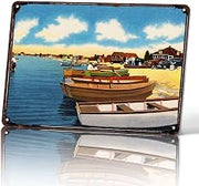 Retro Lakeside Boat Metal Signs 8x12 Inch, Beach Wall Decor