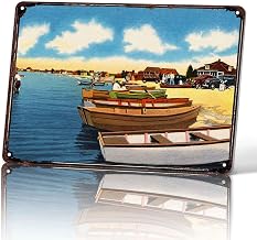 Retro Lakeside Boat Metal Signs 8x12 Inch, Beach Wall Decor