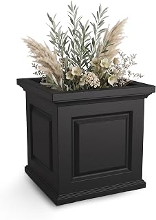 Mayne Newhaven 20in Self-Watering Square Planter, Black | Self-watering, All season, Fade resistant, Double-wall design, 15-year warranty