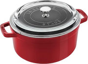 STAUB Cast Iron 4-qt Round Cocotte with Glass Lid - Cherry