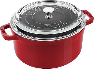 STAUB Cast Iron 4-qt Round Cocotte with Glass Lid - Cherry