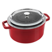Cast Iron Dutch Oven 4-qt Round Cocotte with Glass Lid by STAUB – 4-qt, 4 quarts, Cast Iron, Cherry with Glass Lid, Model 11412406