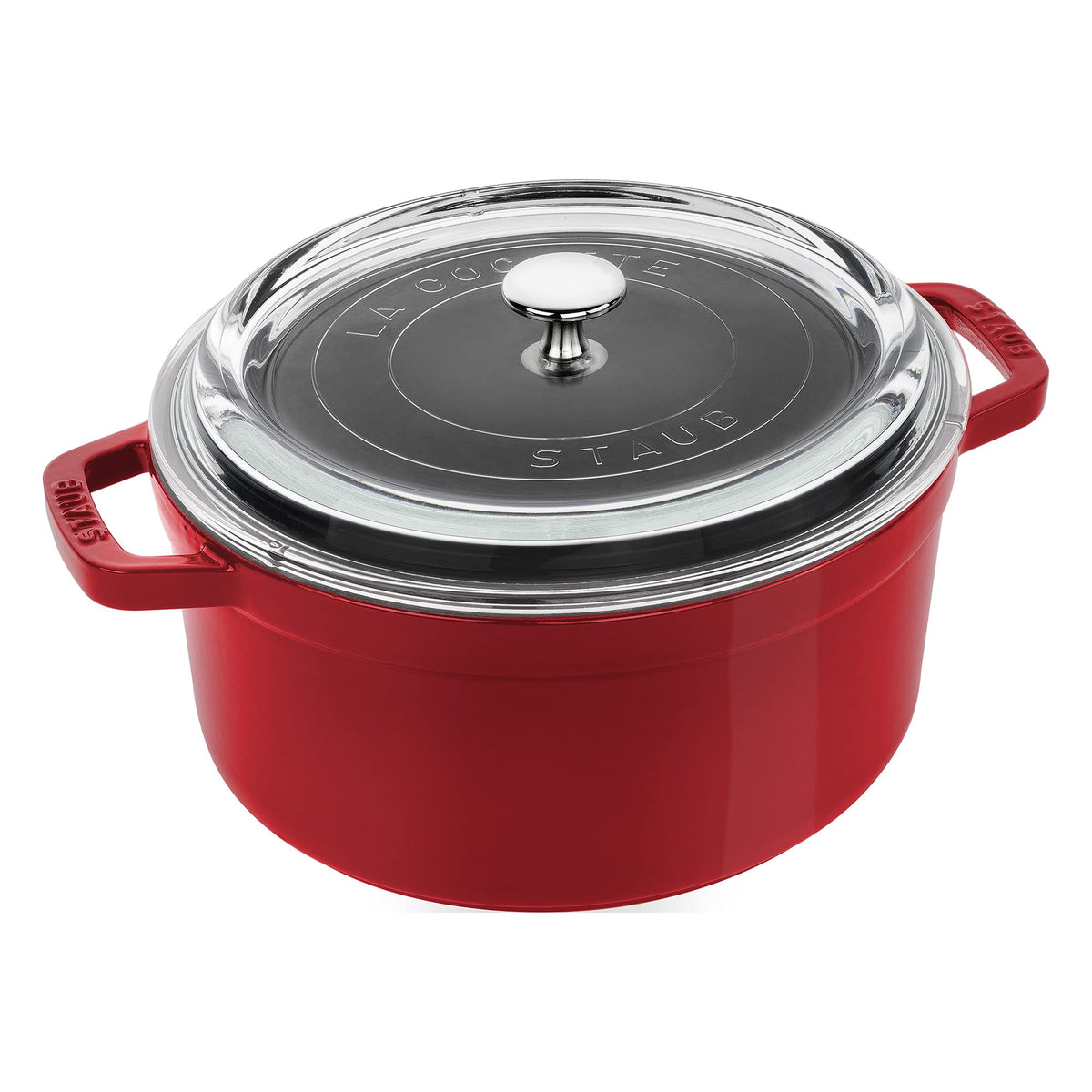 Cast Iron Dutch Oven 4-qt Round Cocotte with Glass Lid by STAUB – 4-qt, 4 quarts, Cast Iron, Cherry with Glass Lid, Model 11412406