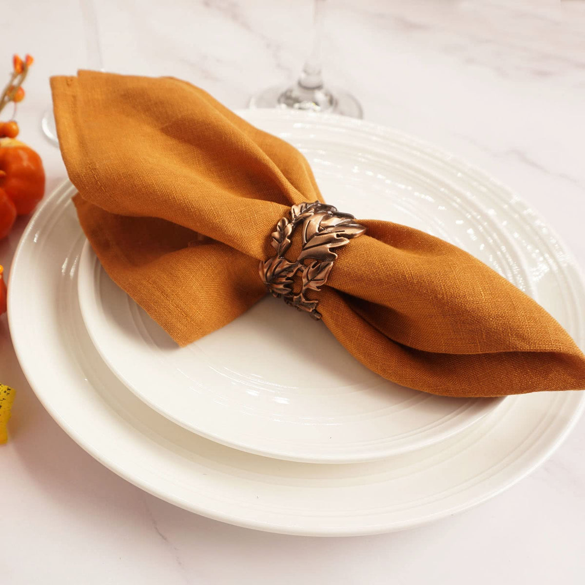 Utalek Leaf Napkin Rings, Metal Holders Set of 6, Bronze