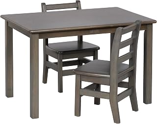 ECR4Kids 24in x 36in Rectangular Hardwood Table and Chair Set, 12in Seat Height, Kids Furniture, Grey Wash, 3-Piece