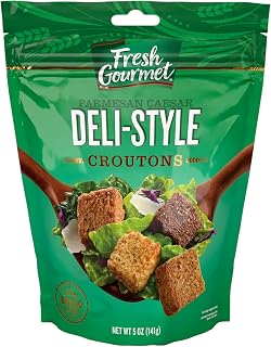 Fresh Gourmet Deli-Style Croutons | Parmesan Ceasar | 5 Ounce, Pack of 6 | Crunchy Salad Topper