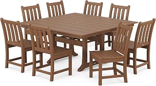 Polywood Traditional Garden 9-Piece Farmhouse Dining Set (Teak)