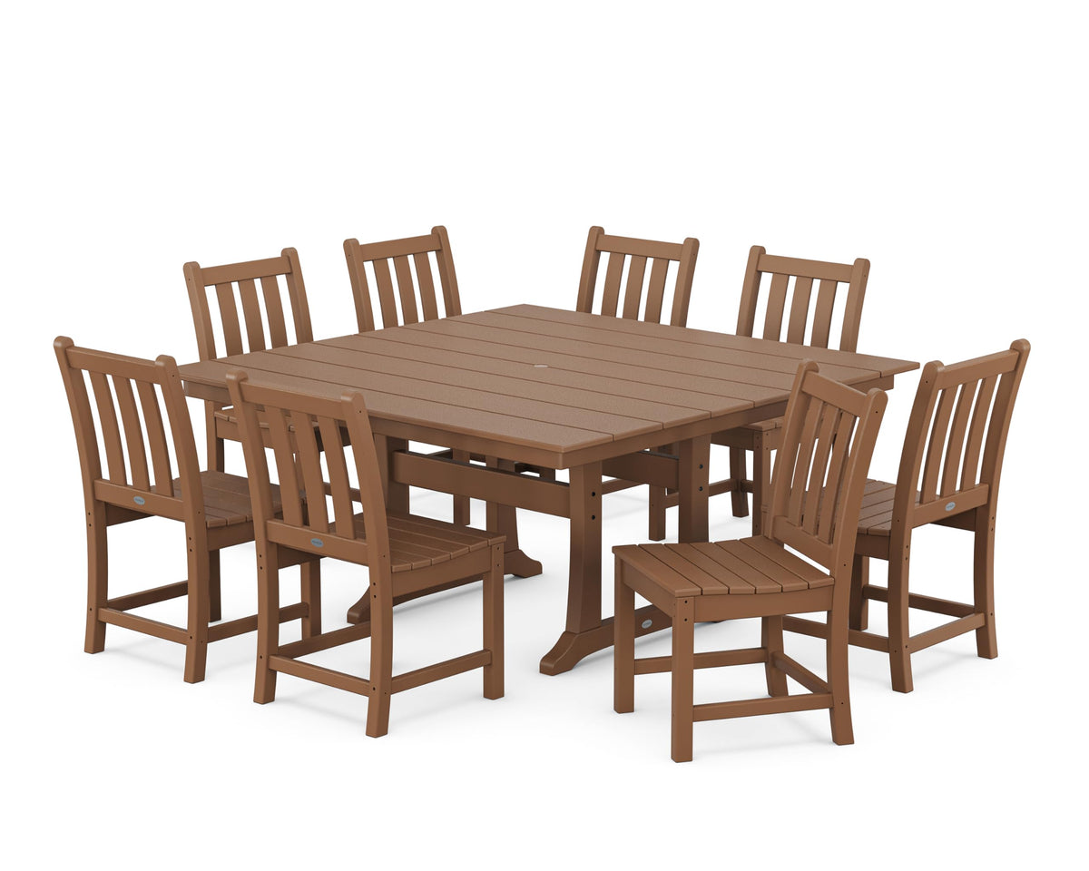 Traditional Garden 9-Piece Farmhouse Dining Set (Teak) by Polywood – Onesize, Plastic, Teak, Pack of 9