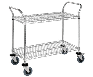 Wire Conductive Utility Carts 2 Shelves Chrome 38" H x 48" W x 24" D by QUANTUM STORAGE SYSTEMS – 48"W x 24"D x 37-1/2"H, Blend, Chrome, Model WRC-2448-2CO