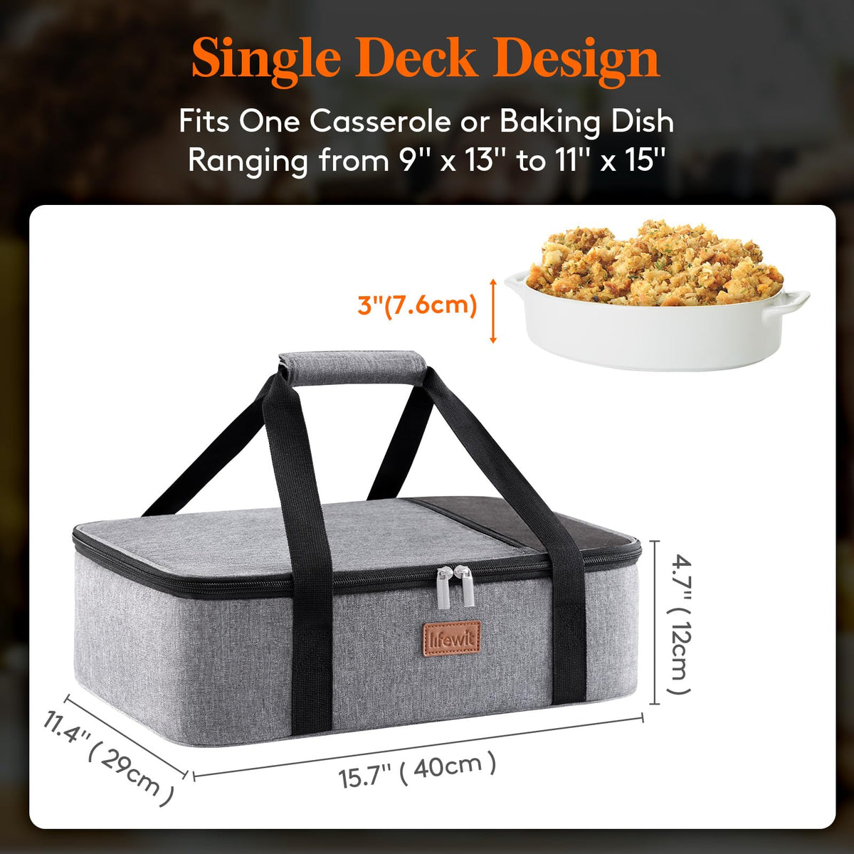 Lifewit Casserole Carrier Bag, Insulated Single Layer, Grey