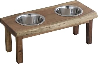 AWLDPF: Acacia Wood Live Edge Double Bowl Pet Feeder Stand