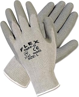 MCR Safety 9688L FlexTuff II Latex Palm Medium Weight Men's Gloves with White Hemmed Cuff, Gray, Large, 1-Pair