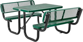 Global Industrial 4' Rectangular Outdoor Expanded Metal Picnic Table with Backrests, Green