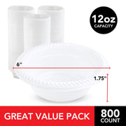 800 Count 12 oz White Plastic Bowls by Stock Your Home – 32 Pack Pack of 25, 12.0 ounces, Plastic, White, Pack of 800