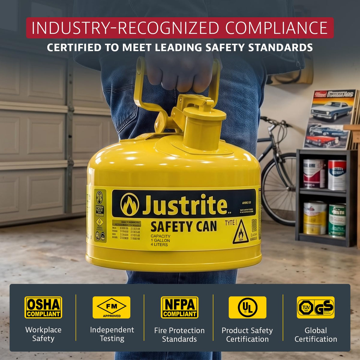 Justrite Yellow / 1 Gallon / Type I Cans