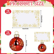 Whaline Christmas Place Card Holders, Red Ball Ornament with Gold Snowflakes, 12 Pack