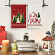 Artoid Mode Christmas Kitchen Towels, Red Star Sleigh Print, Set of 4