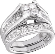 10K White Gold Princess and Round Cut Diamond Bridal Engagement Ring and Matching Wedding Band Two 2 Ring Set - Bridge Setting Invisible Set Square Princess Shape Center Setting with Channel Set Side Stones - (1/2 cttw.)