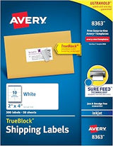 Avery Shipping Labels, Sure Feed Technology, 2" x 4", White, Inkjet Printable, Permanent Adhesive, 500 Blank Mailing Labels per Pack, 2500 (5 Packs of 8363)