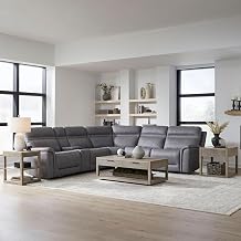 Liberty Furniture Cooper Power Reclining 6 Piece Sectional Sofa - Wireless Charging Pad, Storage Console, Hidden Cupholders, USB Charging Ports - Blue Gray Leather
