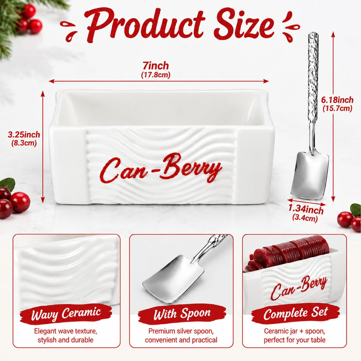 Potchen Ceramic Cranberry Can Serving Dish with Spatula, Black and White, One Size